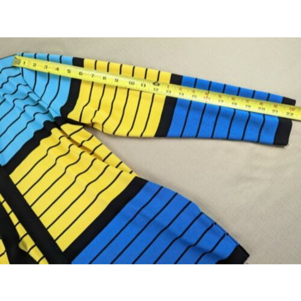 Exclusively Misook Womens M Blue Yellow Striped Acrylic Open Cardigan Sweater - Picture 12 of 12